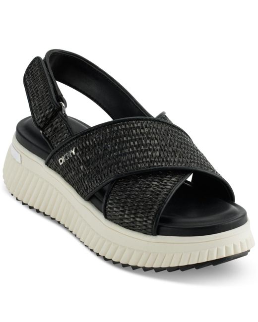 DKNY Black Malai Woven Crisscross Slingback Platform Sandals