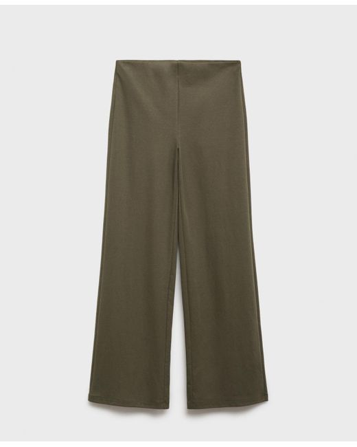 Mango Green Elastic Waist Straight-fit Pants