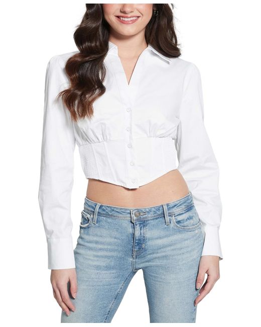 Guess White Olivia Corset Cropped Shirt