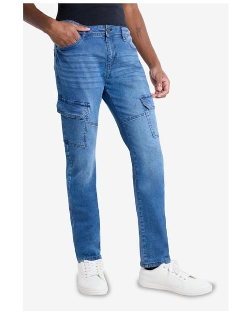 Xray Jeans Blue Slim Fit Stretch Cargo Jeans for men