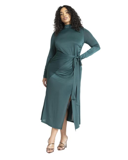 Eloquii Green Plus Size Funnel Neck Midi Dress