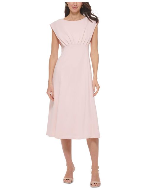 Calvin Klein Pleated-bodice Empire-waist Midi Dress in Pink | Lyst