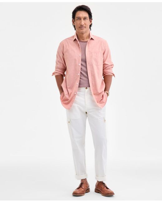 Club Room Pink Solid Stretch Oxford Cotton Shirt for men