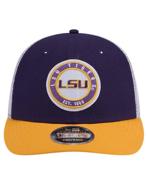 KTZ Blue Lsu Tigers Throwback Circle Patch 9fifty Trucker Snapback Hat for men
