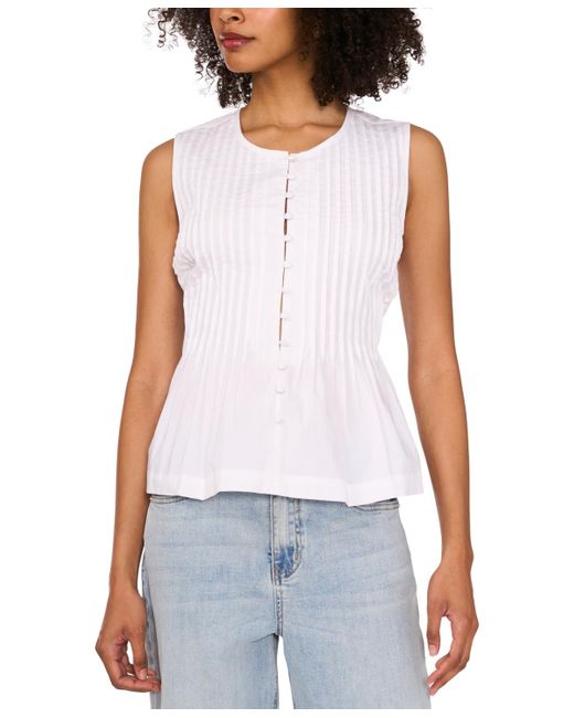 1.STATE White Sleeveless Cotton Pintucked Blouse