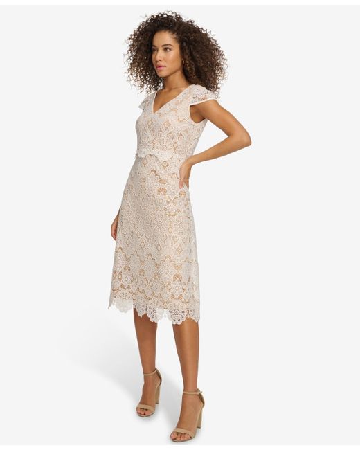 Kensie Natural Floral-lace A-line Dress
