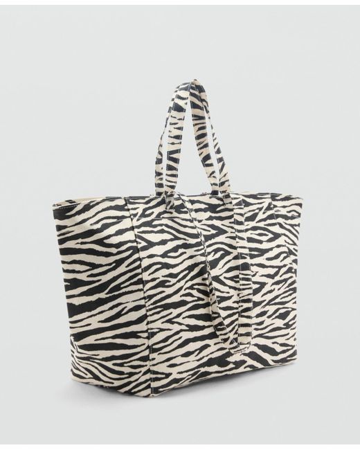 Mango White Cotton Zebra Shopper Bag