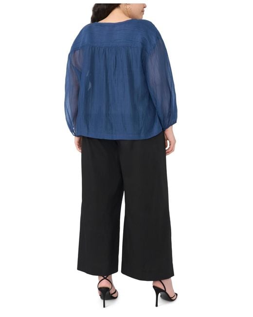 Vince Camuto Blue Plus Size Split Neck Top
