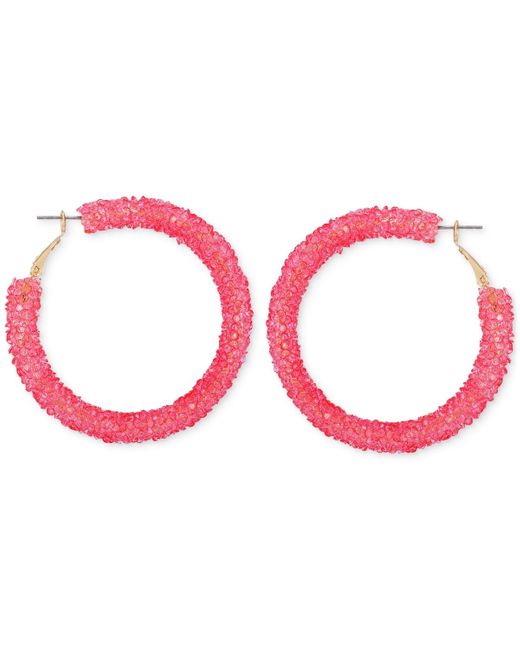 Guess Pink Large Crushed Stone Hoop Earrings