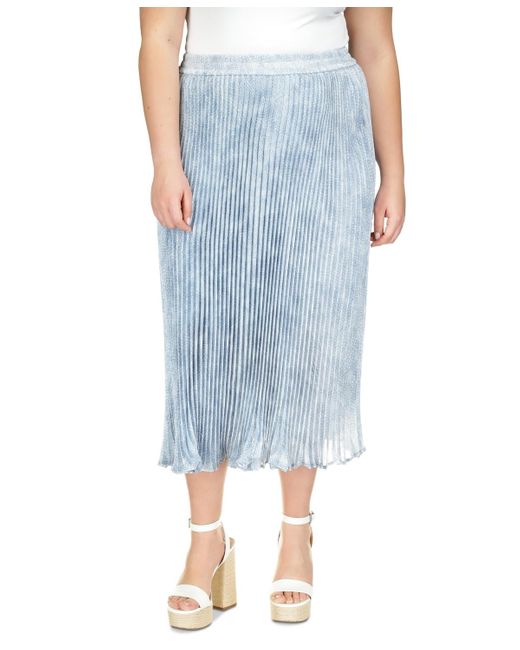 Michael Kors Blue Michael Plus Size Petal-print Pleated Midi Skirt