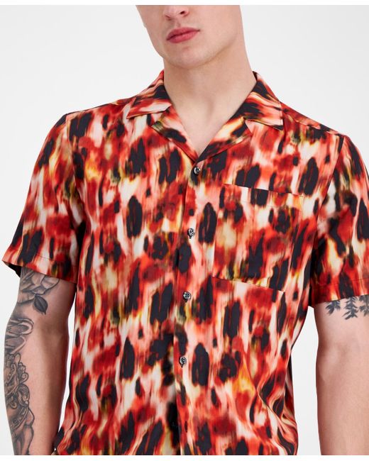 HUGO Red By Boss Straight-fit Printed Button-down Shirt for men