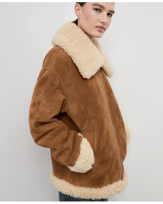 Mango Natural Shearling And Suede-effect Jacket