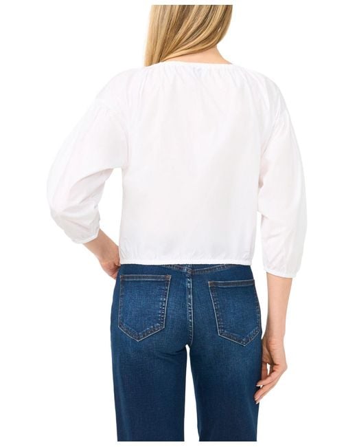 Cece Blue Split Tie Neck Bubble Blouse