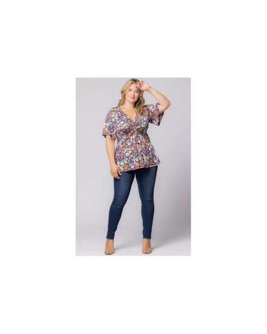 Kiyonna Black Plus Size Abby Twist Front Top
