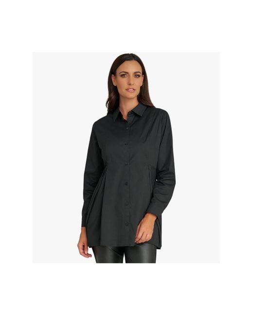 Stella Carakasi Black Long Sleeves Cotton Poplin Diagonal Tuck Way Ahead Tunic