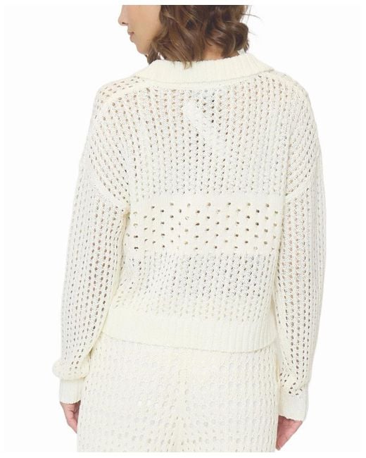 Central Park West White Evie Open Stitch Polo
