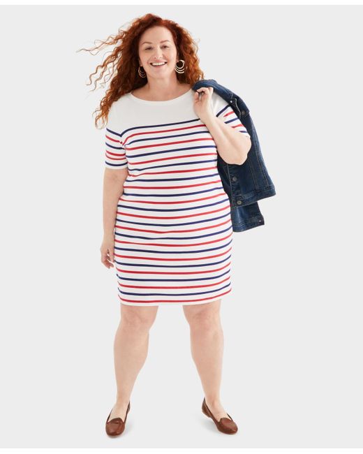 Style & Co. Red Plus Size Printed Boat-neck Dress