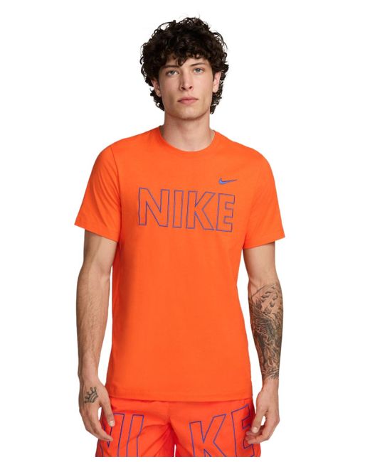 Nike Orange Sportswear Logo Graphic Short Sleeve Crewneck T-shirt for men