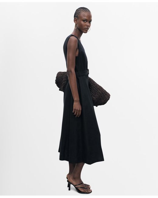 Mango Black Flared Linen Dress