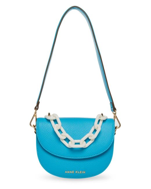 Anne Klein Blue Mini Convertible Shoulder Bag With Resin Chain