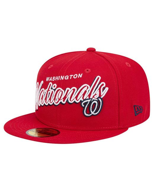 KTZ Red Washington Nationals Script Sided 59fifty Fitted Hat for men