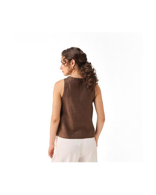 REISTOR Brown Button Neck Top