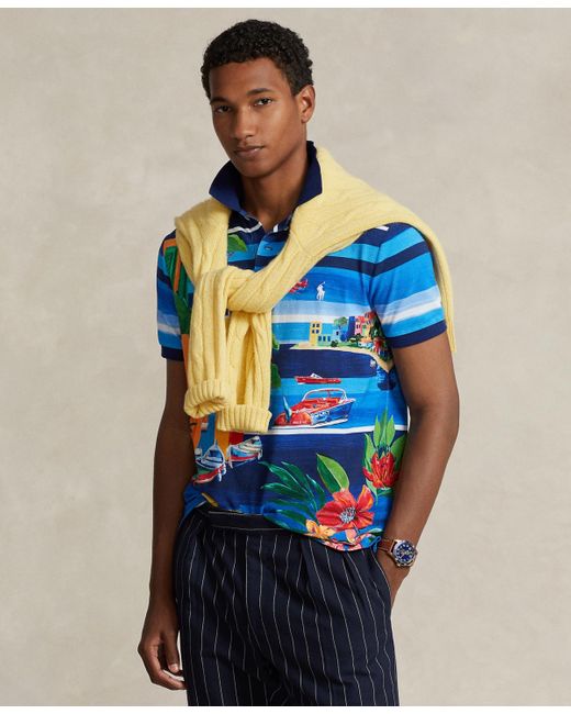 Polo Ralph Lauren Blue Classic-fit Print Mesh Polo Shirt for men