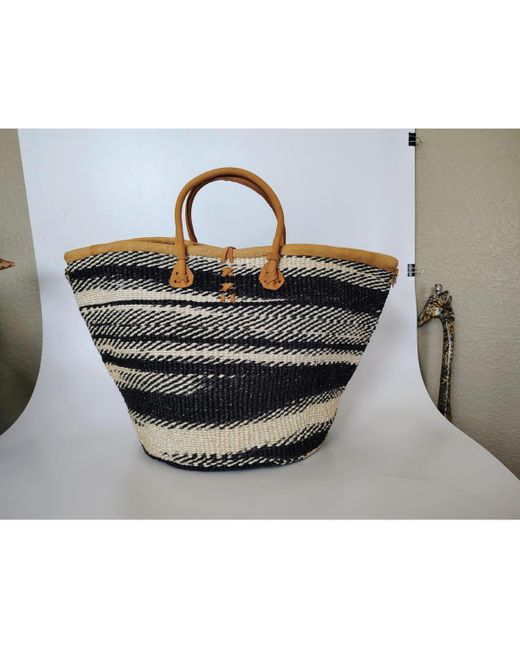 Sawa Sawa Balance Art Spiral Black And White Handmade Sisal Straw Basket Tote