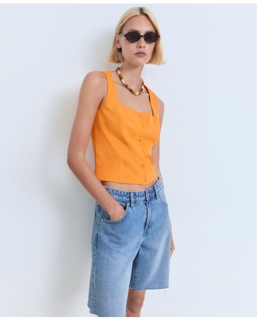 Mango Orange Buttons Cotton Top