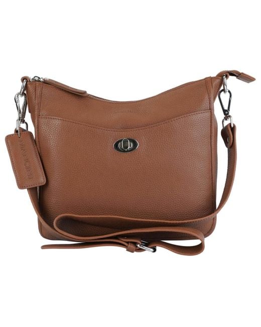 Mancini Brown Pebble Elizabeth Leather Crossbody Handbag