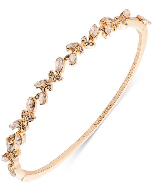 Marchesa Metallic Gold-tone Stone Vine Leaf Bangle Bracelet