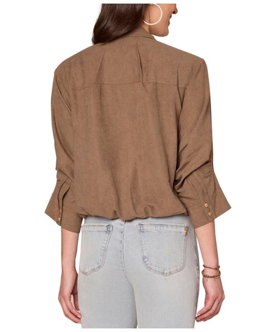 Democracy Brown Spread-collar Button-front Top