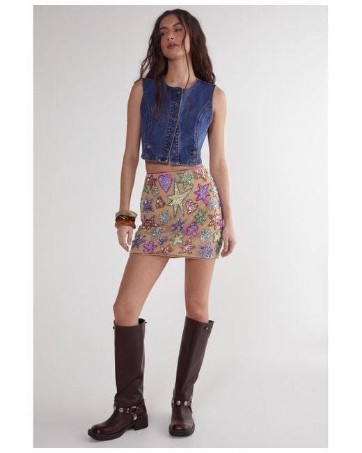 Nasty Gal Women's Blue Hand Embellished Sequin Mini Skirt