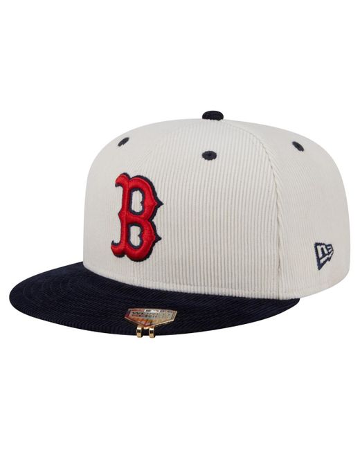 KTZ White Cream/navy Boston Red Sox Two-tone Corduroy 59fifty Fitted Hat for men