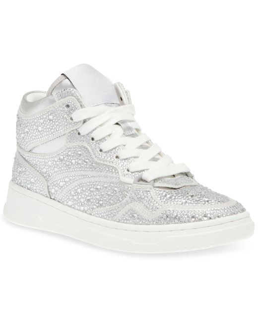 Steve Madden White Evans-r Rhinestone Lace-up High-top Sneakers
