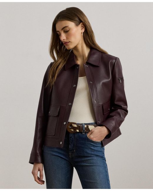 Ralph Lauren Blue Buttoned Leather Jacket