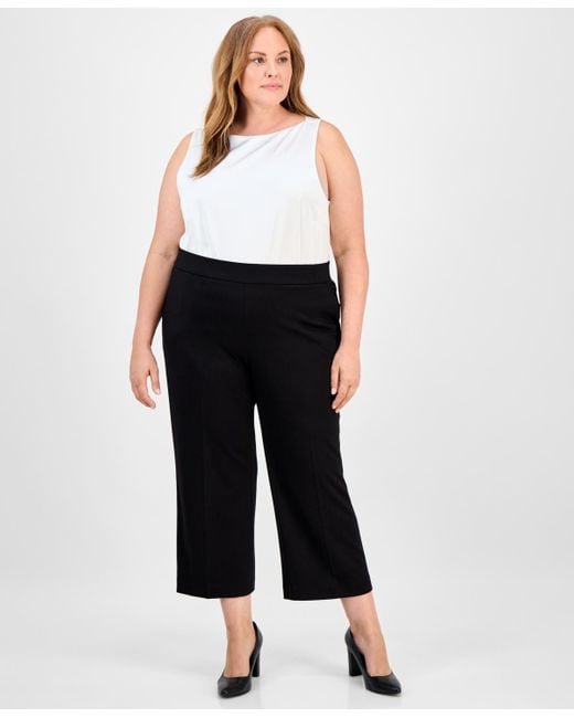 Anne Klein Women's Black Plus Size Cropped Wide-leg Pull-on Pants