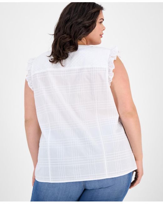 Tommy Hilfiger White Plus Size Cotton Ruffled Sleeveless Shirt