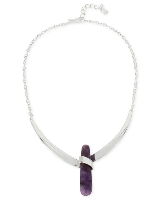 Robert Lee Morris Metallic Silver-tone Purple Stone Collar Necklace