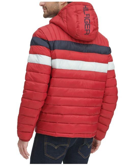 tommy hilfiger men's color block hooded ski coat