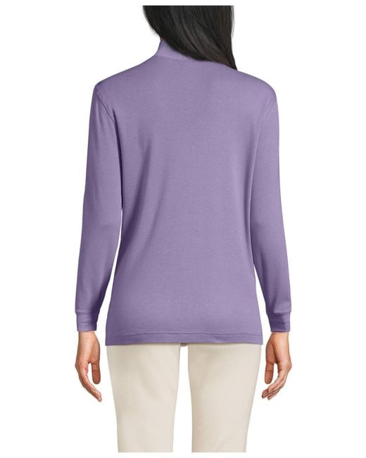 Lands' End Purple Relaxed Cotton Long Sleeve Mock Turtleneck