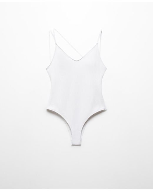 Mango White V-neck Swimsuit