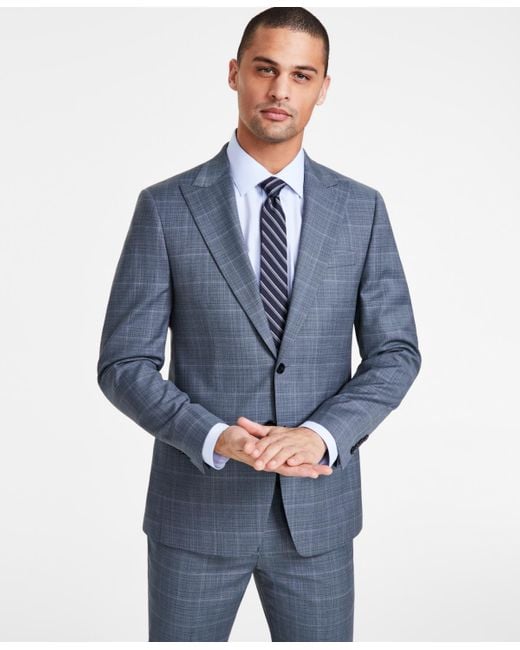 Calvin Klein Blue Slim-fit Wool-blend Stretch Sharkskin Suit Separate Jacket for men