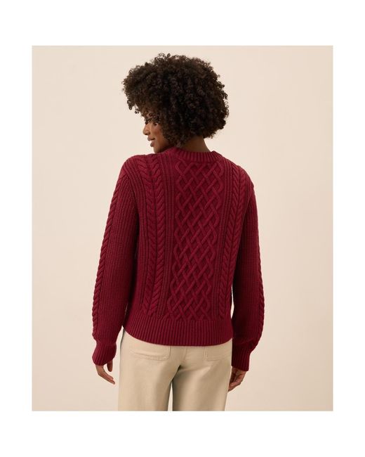 Pact Red Cable Knit Crew Sweater