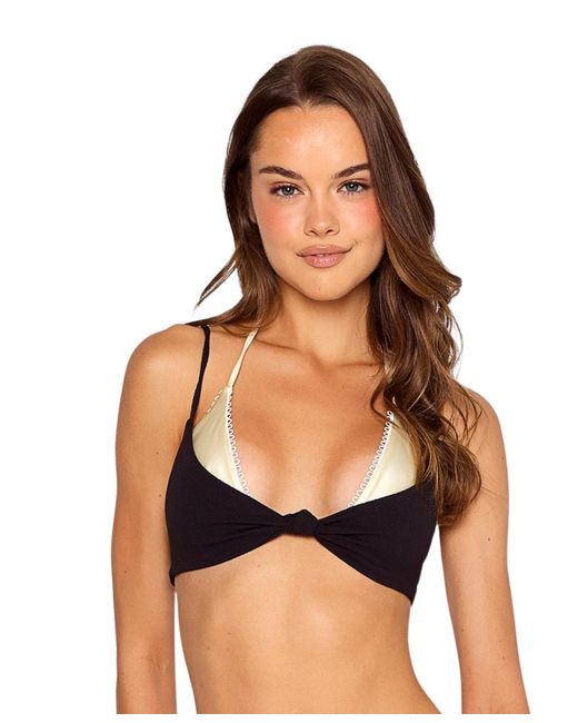 Beach Bunny Swimwear Black Satin Twisted Bralette Bikini Top
