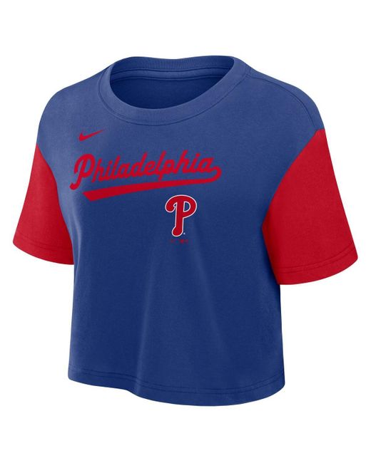 Nike Blue Royal/red Philadelphia Phillies Script Cropped Performance T-shirt