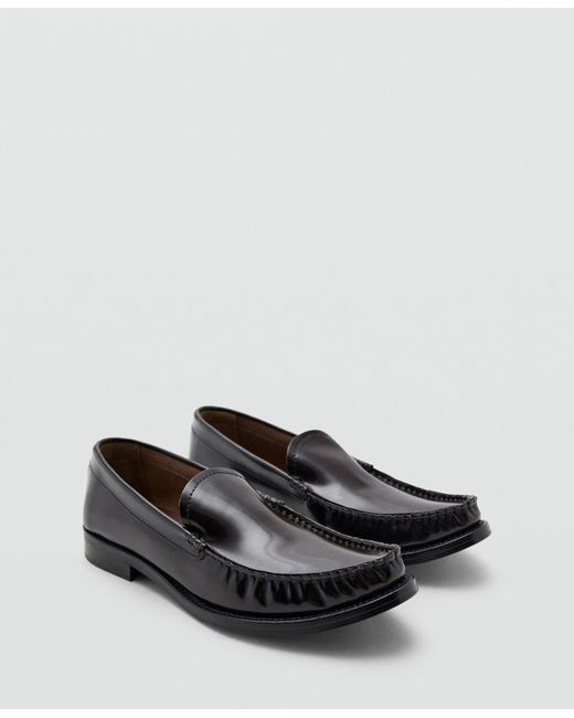 Mango Black Gathered Leather Moccasin