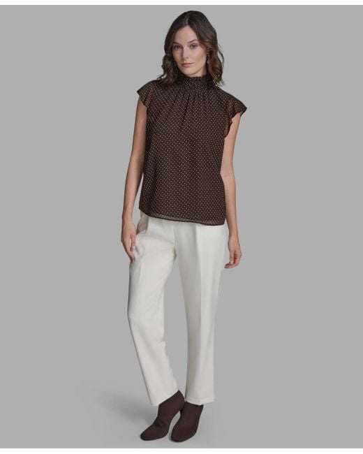 BCBGMAXAZRIA Multicolor Polka Dot Mock Neck Blouse