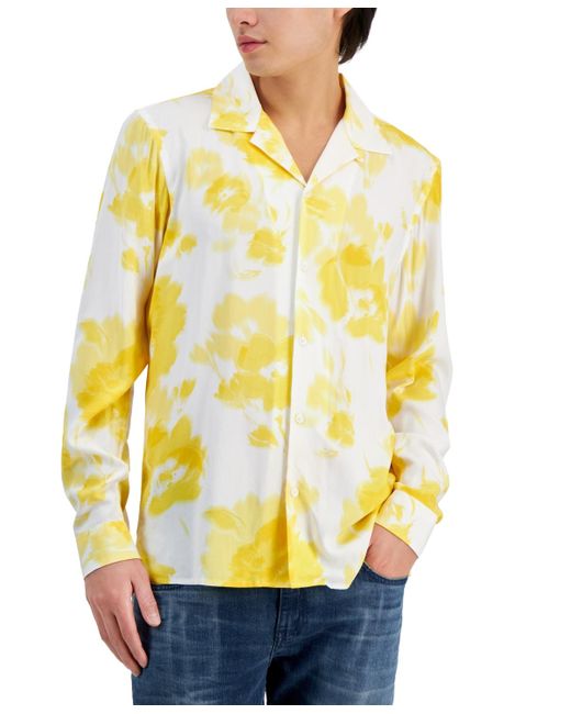 INC International Concepts Yellow Camp-collar Floral Shirt for men