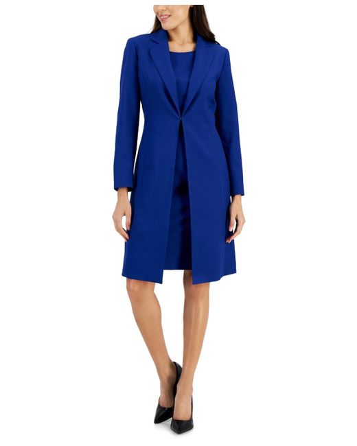 Le Suit Blue Crepe Topper Jacket & Sheath Dress Suit